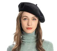 ZLYC Wool French Beret Hat Solid Color Beret Cap for Women Girls, Black, One Size