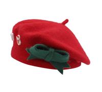 ZLYC Wool Kids Beret Hat Girls Solid Color Artist French Beret Cap(Christmas Red),One Size