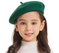 ZLYC Wool Kids Beret Hat Girls Solid Color Artist French Beret Cap(Green),One Size