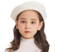 ZLYC Wool Kids Beret Hat Girls Solid Color Artist French Beret Cap(Solid White)