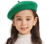 ZLYC Wool Kids Beret Hat Girls Solid Color Artist French Beret Cap(Strong Green),One Size