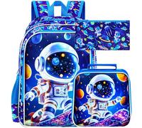 ZLYERT 17" Backpack for Boy,3Pcs Bookbag for Elementary Preschool Kindergarten, Kids School Backpacks with Lunch Box, Astronaut Blue 03, One Size, Daypack Backpacks