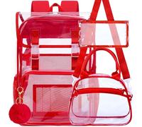 ZLYERT 17" Clear Backpack 3Pcs for Girls - Floral/Sequin Stadium-Ready Flip PVC Set, Heavy Duty School/Gym/Concert Approved, Clear Red, One Size, Daypack Backpacks