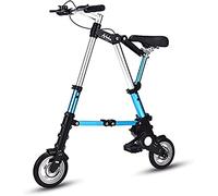 ZLYJ 8 Inch Mini Folding Bike, Lightweight Aluminum Comfortable Adjustable City Quick Folding System, Ultra-Light Portable Student Bike for Adults Blue