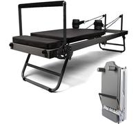 ZLZNX Pilates Reformer Machine, Foldable Portable Home Gym, Black with Beige accents, Steel, ABS, PP