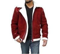ZM ATTIRE Men’s Red Suede Leather Santa Coat Faux Fur Lined Christmas Jacket