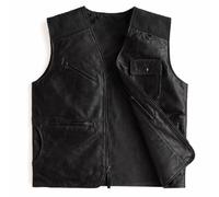 ZM ATTIRE Mens Black Leather Vest Soft Sheepskin Motorcycle Slim Jerkin Style
