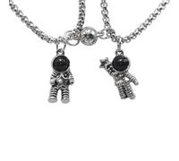 ZMANYIJEW 2 PCS Astronomy Spaceman Matching Couple Necklaces Moon Star Astronaut Necklace Matching Necklaces for Best Friends Astronaut Couples Necklace Set Astronauts Picking Stars Charm Gift, Metal