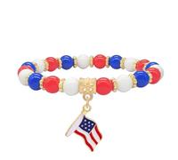 ZMANYIJEW 2024 New Independence Day Bracelets American Flag Stretch Beaded Bracelet Red White and Blue Bracelets Beaded American Flag Star Heart Bow Pendant Bracelet Patriotic Jewelry for Women Men,