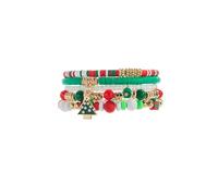 ZMANYIJEW 5 Pack Cute Xmas Bracelets for Women Santa Claus Christmas Tree Bell Snowflake Polymer Clay Bead Bracelet Set Holiday Christmas Stockings Stuffers for Women, adjustable, Acrylic, no gemstone