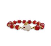 ZMANYIJEW Rabbit Handmade Crystal Bracelet Rabbit Bracelet Chinese Zodiac Jade Rabbit Charm Beaded Stretch Bracelets Feng Shui Lucky Amulet Jewelry Bracelet (Red)