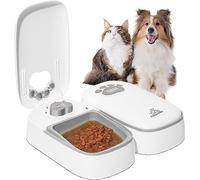 ZMAYPLUS Automatic 2 Meal Feeder, Timed Feeder for Cats and Dogs with Display, Dry or Semi-Wet Food Dispenser, 1-48 Hours with Automatic Feeder