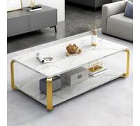 ZMAZHANG Glam Frame Coffee Table Slate Rectangular Cocktail Table with Storage Shelf Coffee Table Living Room Home Modern Small Apartment Sofa Side Table Mini Coffee Table White 47" L x 24" W x 17" H