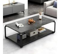 ZMAZHANG Glam Frame Coffee Table Slate Rectangular Cocktail Table with Storage Shelf Coffee Table Living Room Home Modern Small Apartment Sofa Side Table Mini Coffee Table Black 47" L x 24" W x 17" H