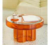 ZMAZHANG Modern Clear Glass Coffee Table Pedestal Round Simple Cocktail Table Small Apartment Round Transparent Glass Combination Side Table Amber Coffee Table Corner Table Amber 22" L x 22" W x 12"