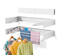 ZMBESUP Laundry Drying Rack Collapsible, Wall Mounted Drying Rack, Clothes Drying Rack, Retractable Wall Drying Rack, 24" Wide, 11.2 Linear Ft, 4 Aluminum Rods, 60 lb Capacity (White, 23.6'')