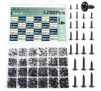 Zmbroll 1200Pcs Black Phillips Truss Head Self-Tapping Screws M1.2/1.4/1.5/1.7/2/2.3 Wafer Head Wood Screws Pan Head with Washer Tapper Fastener Tiny Screw Micro Screws for Electronic Repair