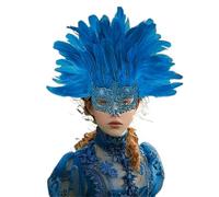 ZMCGNO Feathered Headpiece With Mask Masquerade Costume Accessory For Christmas Party Props And Stage Costume(Blue)