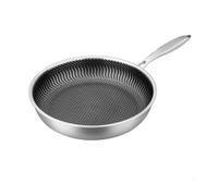 ZMCGNO Frying Pan Wok Stainless Steel Steak Skillet Saucepan Induction Gas Stove Universal Kitchen Cookware Non-Stick Cook Pot(304 Natural Bottom,30cm)