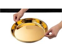 ZMCGNO Gold Golden Stainless Steel Big Round Tray Plate Thick Serving Plater Steak Dish Dinner BBQ Grill Meat Dishes(30cm)