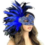 ZMCGNO Women Feather Masquerade Mask Halloween Wedding Graduation Party(Blue (Medium))