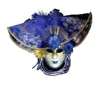 ZMCGNO Women S Hat Mask With Feather Flower Carnival Party Mask(Blue)