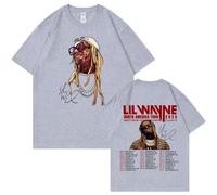 ZMCLZMD Rapper Short Sleeve Lil Wayne Graphic T Shirts Tha Carter Trends Character Prints Street Retro Style Suitable for Both Men and Women-Grey ||3X_l