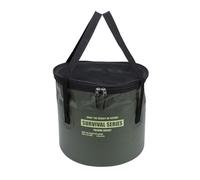 ZMCPODALK Cloth Folding Bucket with Mesh Drain Pouch, Portable Collapsible Water Container, Telescopic Drain Basket for Camping Fishing Car Washing Outdoor Use, Made of Durable PVC (Army Green)