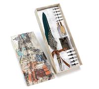 ZMCPODALK Feather Pen Set with Metal Holder and Glass Ink Bottle, Retro Calligraphy Writing Kit for Couples Elders Teachers, Complete Dip Pen Gift Box with 10 Nibs for Elegant (Dark Green)