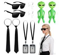ZMCVOE Men in Black Costume Accessories, 10PCS Agent Costume Accessories Set, Secret Agent Dress Up Kit with ID Holders BLACK Ties Sunglasses Earpieces, Men in Black Accessories for Carnival Cosplay