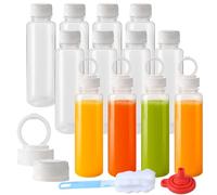 ZMCYN 12 Pack 12oz/350ml Plastic Juice Bottles with Lids Dishwasher Safe | Heat-Resistant Reusable Juice Bottles with Lid, Plastic Smoothie Bottle for Beverage, Milk (Handheld Pull Ring Cap)