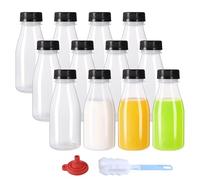 ZMCYN 12 Pack 200ML Plastic Milk Bottles with Lids (Dishwasher Safe), PP Heat Resistant Mini Juice Bottles, Reusable Small Plastic Milk Bottle for Juice, Smoothie, Homemade Beverage