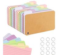 ZMCYN 12 Pack 720 Pcs 3x5 Inches Tabbed Index Cards, Assorted Colored Lined Flash Cards with 12 Binder Rings