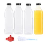 ZMCYN 4 Pack 32 OZ (1000ML) Plastic Juice Bottles with Lids (Dishwasher Safe), PP Heat Resistant Reusable Juice Bottle, Empty Plastic Smoothie Bottle Beverage Juice Container for Juicing, Milk