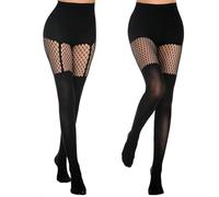 ZmdecQna 2 Pairs Women's Suspender Opaque Fishnet Stockings, Thigh High Mesh Fishnets Black Stocking Tights, Women's Suspender Tight, High Waist Fishnet Stockings for Women