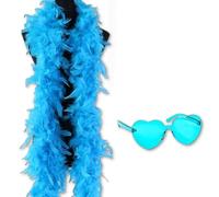 ZmdecQna Feather Boa(Blue) with Sunglasses(Green), Wedding Party, Fancy Dress Costume, for All Kinds of Parties, Which Can Be Perfectly Integrated Into The Atmosphere of Bachelor Party