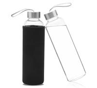 ZMDMAH Glass Bottle 550 ml Water Bottle Glass with Neoprene Cover Glass Water Bottle with Protective Cover and Stainless Steel Lid Glass Drinking Bottle for Sports, Office, School and Outdoor Use