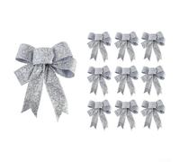 ZMdooreasy 10 Pack Christmas Tree Bow Ornaments Red Silver Gold, Fabric Ribbon Bows 10X8cm For Wreaths, Tree, Garlands, Parties, Indoor Outdoor Seasonal Decor(silver)
