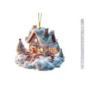 ZMdooreasy Colorful Acrylic Cloud with Snow House Christmas Tree Decoration, 8 cm Flat Hanging Pendant for Festive Holiday Decor on Trees(A)
