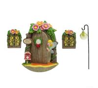 ZMdooreasy Enchanted Garden Fairy Door Windows Mailbox Set Resin Mini Garden Art Decor with Illuminating Effect for Tree Trunk Flower Pot Indoor Outdoor