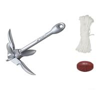 ZMdooreasy Foldable Marine Boat Anchor with Rope, Galvanized 4-Claw Grapnel for Kayak, Inflatable Boat, Dinghy Fishing, Secure Slot Fixation, Rust Resistant, Portable Storage(Silver-1.5kg)
