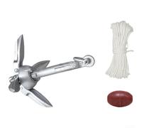 ZMdooreasy Foldable Marine Boat Anchor with Rope, Galvanized 4-Claw Grapnel for Kayak, Inflatable Boat, Dinghy Fishing, Secure Slot Fixation, Rust Resistant, Portable Storage(Silver-0.7kg)