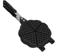 ZMdooreasy Iron Waffle Maker With Heart And Floral Patterns, Non Coating For Quick Cleaning, Alloy Rivet Handle For Stability, Portable With Hanging Hook For Space Saving(D)