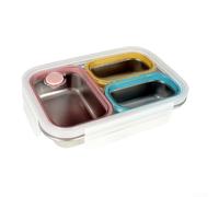 ZMdooreasy Leakproof Stainless Steel Lunch Box, 3 Compartment Container for School and Work, BPA Food Storage with Removable Insert, 25oz, Dopamine Colour
