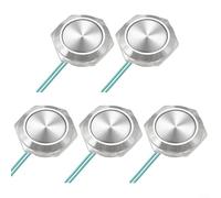 ZMdooreasy Metal Push Button Switch 12V-24V Momentary Self-Reset Waterproof Ultra-Short Profile 16mm 19mm 22mm with Wire 5-Pack(16mm)