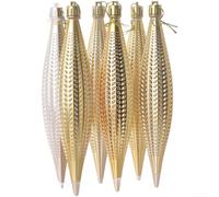ZMdooreasy Set Of Six Vintage Metallic Christmas Baubles With Electroplated, Measuring 16cm Each For Festive Tree Decoration And Easy Hanging(Gold)