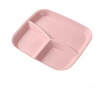 ZMdooreasy Three Compartment Square Dinner Plate, Sustainable Straw and PP Material, Modern Divided Serving Dish for Breakfast Salad Fruit, Household Kitchen Dining Ware(pink)