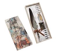 ZMellifluent Feather Pen Set, Retro Metal Calligraphy Writing Kit with Glass Ink Bottle and Pen Holder, Complete Dip Pen Gift for Couples, Teachers, and Elderly Writers (Grey)