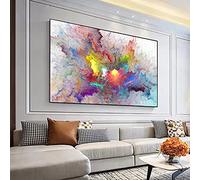 ZMFBHFBH Art Large Framed Canvas Wall Art Light Gray Blue Yellow Cloud Abstract Canvas Painting Wall Art Print Poster Wall Decor 85x170cm(33x67in) With Frame