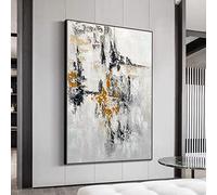 ZMFBHFBH Artwork Decorative Art Painting Abstract White Gray Wall Decor Modern Minimalist Oil Painting Canvas Abstract Wall Art 70x100cm(28x39in) With Frame